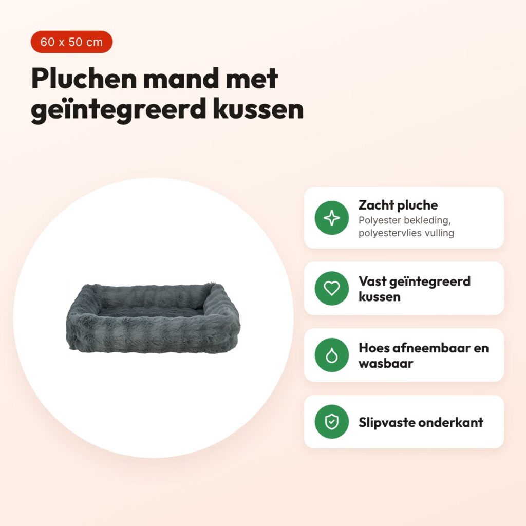 Trixie hondenmand Elli rechthoek donkergrijs 60 x 50 cm – pluche – voordelen