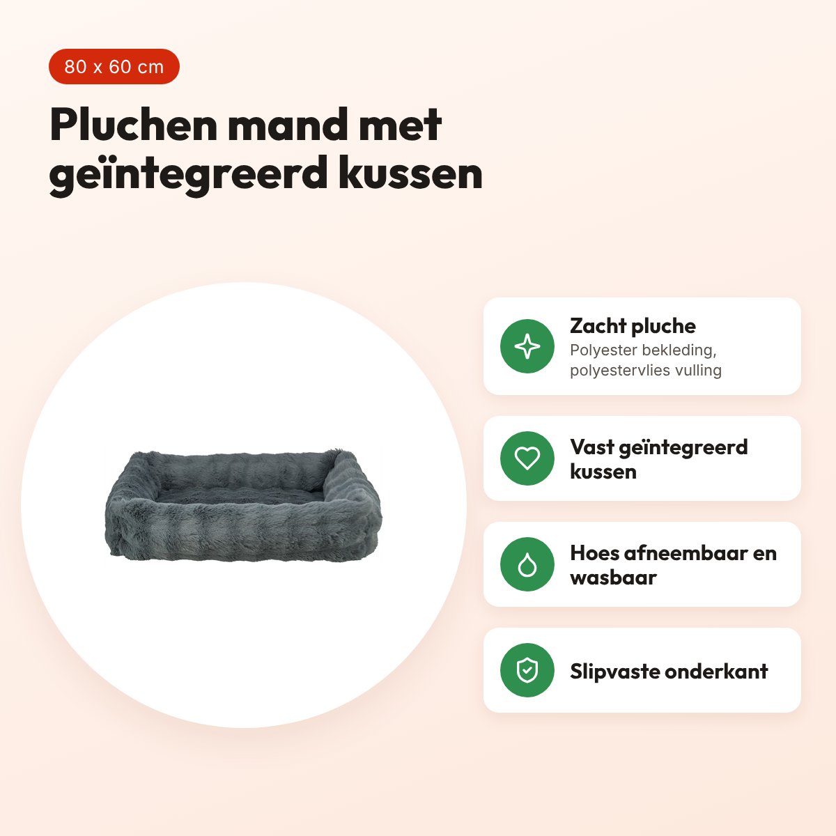 Trixie hondenmand Elli rechthoek donkergrijs 80 x 60 cm – pluche – voordelen