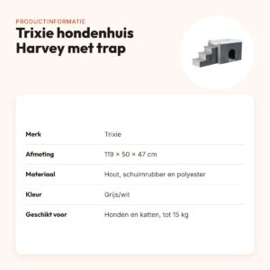 Trixie hondenmand Harvey huis met trap grijs/wit 119 x 50 x 47 cm – productinformatie