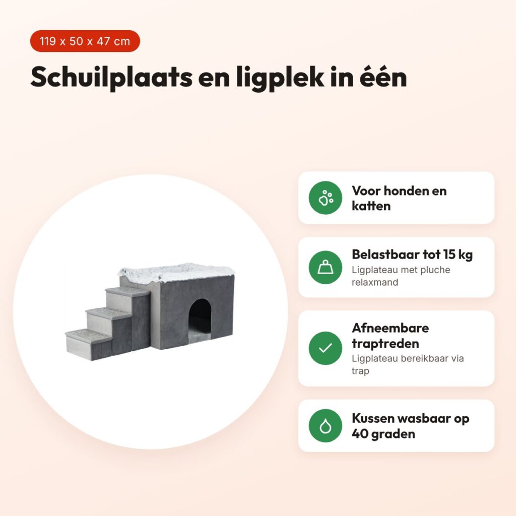 Trixie hondenmand Harvey huis met trap grijs/wit 119 x 50 x 47 cm – voordelen