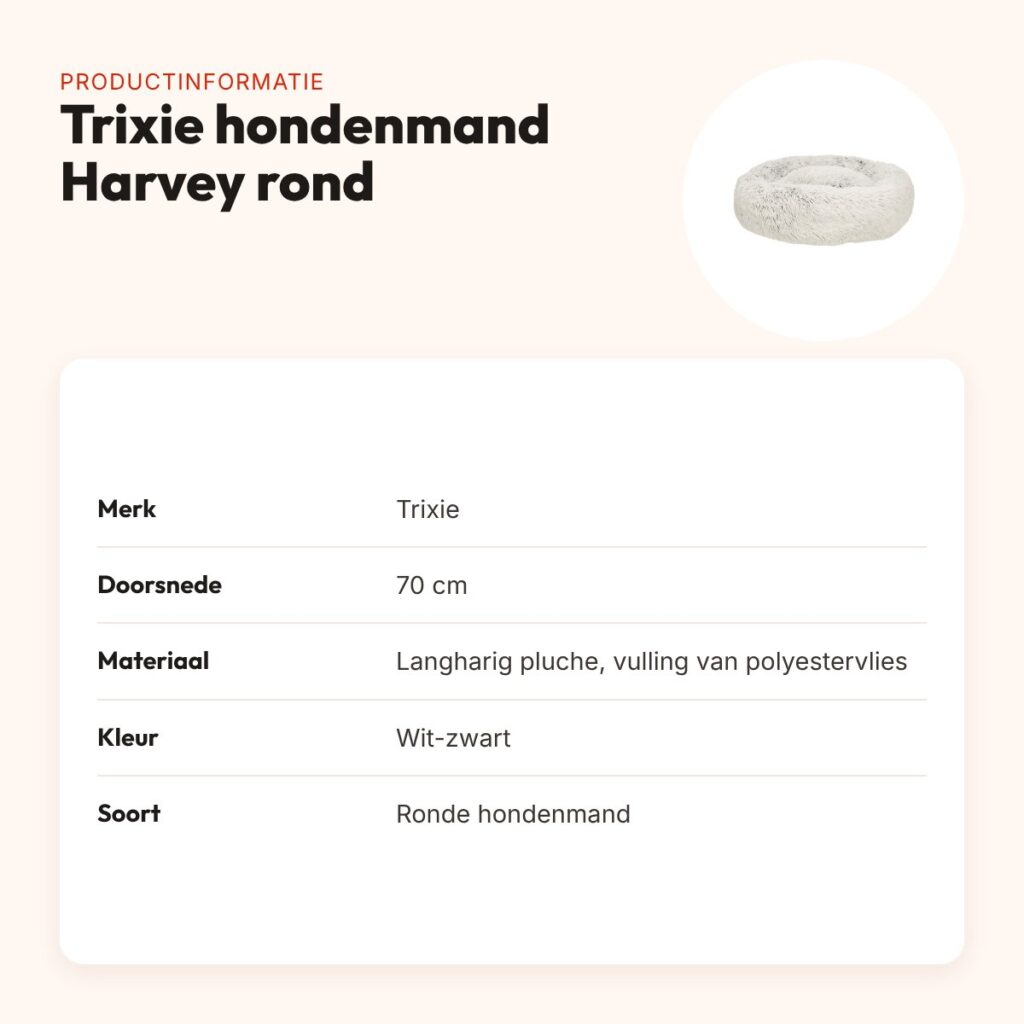Trixie hondenmand Harvey rond wit-zwart 70 cm – extra zacht pluche – productinformatie