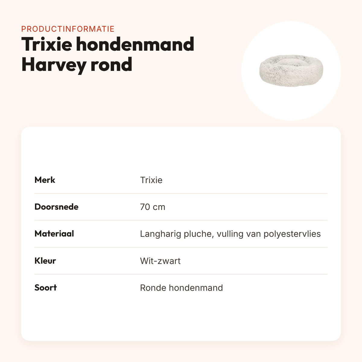 Trixie hondenmand Harvey rond wit-zwart 70 cm – extra zacht pluche – productinformatie