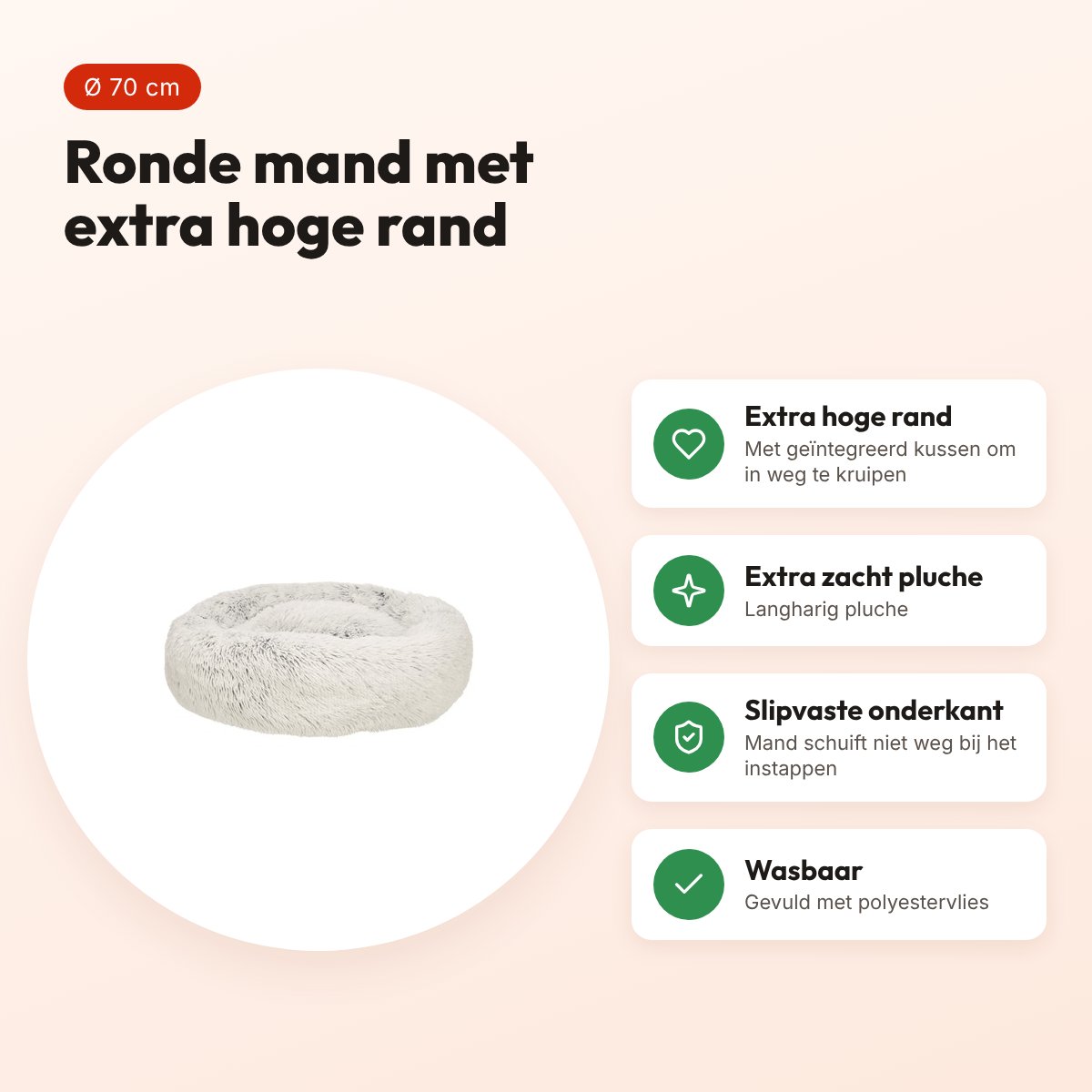 Trixie hondenmand Harvey rond wit-zwart 70 cm – extra zacht pluche – voordelen