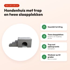 Trixie hondenmand Huis Harvey met trap grijs/wit 154 x 60 x 60 cm – voordelen