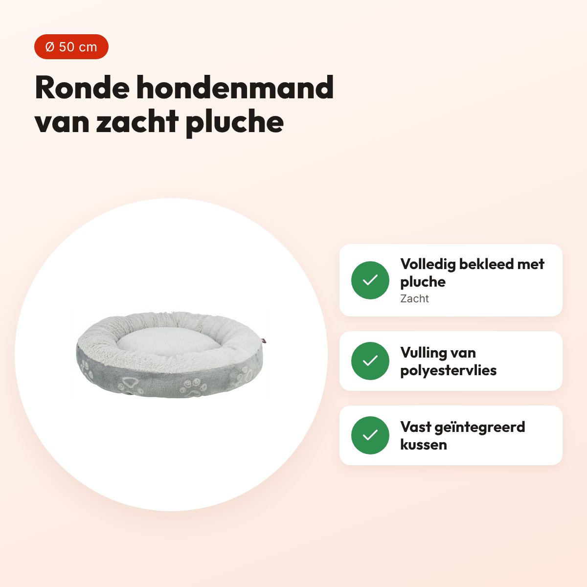 Trixie hondenmand Jimmy Soft rond lichtgrijs 50 cm – pluche – voordelen