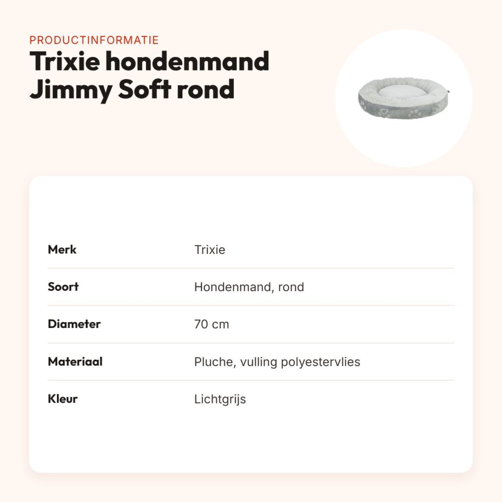 Trixie hondenmand Jimmy Soft rond lichtgrijs 70 cm – pluche – productinformatie