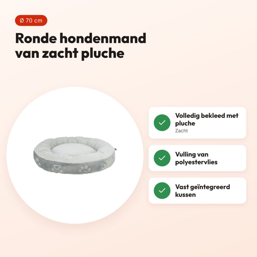 Trixie hondenmand Jimmy Soft rond lichtgrijs 70 cm – pluche – voordelen