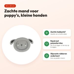 Trixie hondenmand Junior grijs 50 x 40 cm – teddystof, voor puppy's – voordelen
