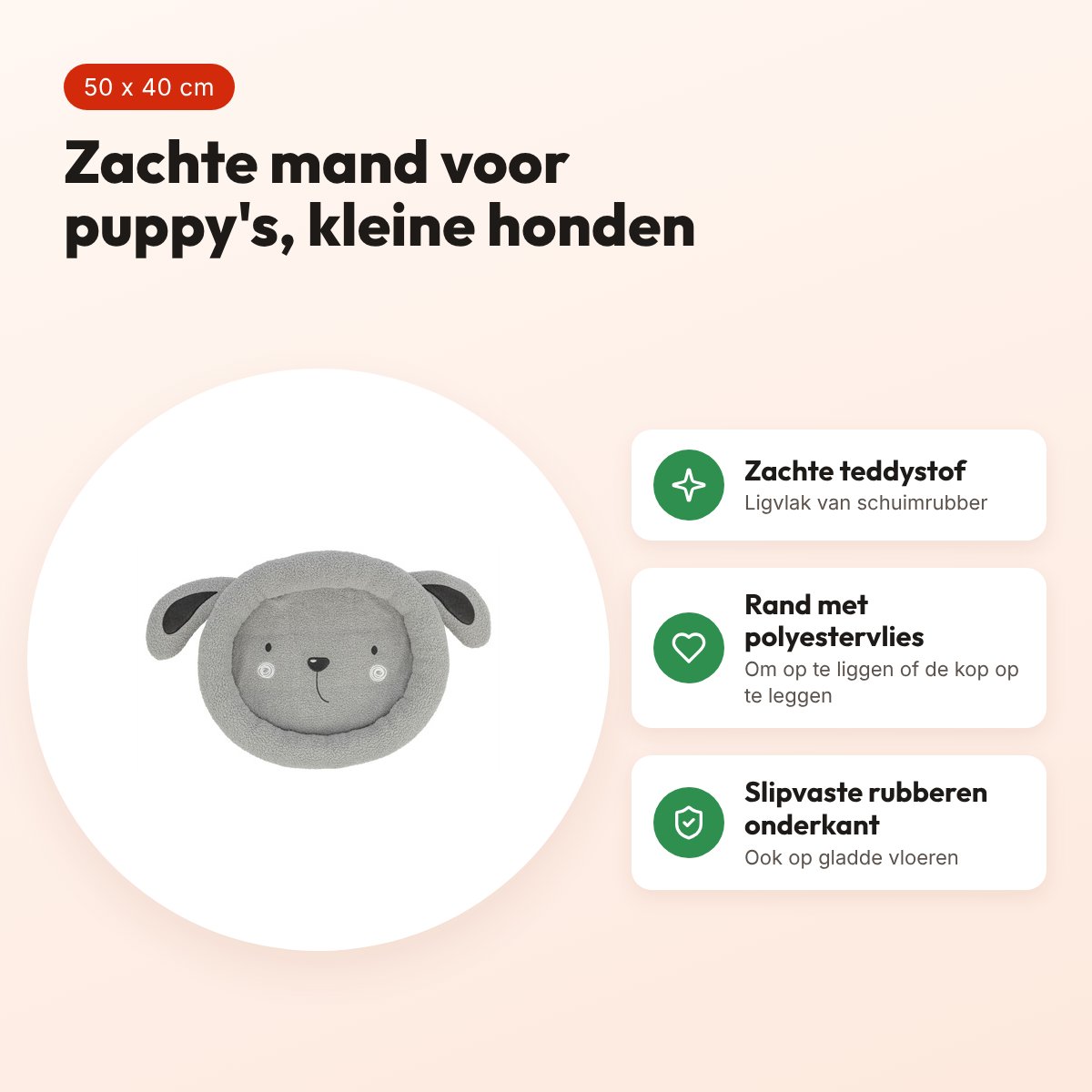 Trixie hondenmand Junior grijs 50 x 40 cm – teddystof, voor puppy's – voordelen