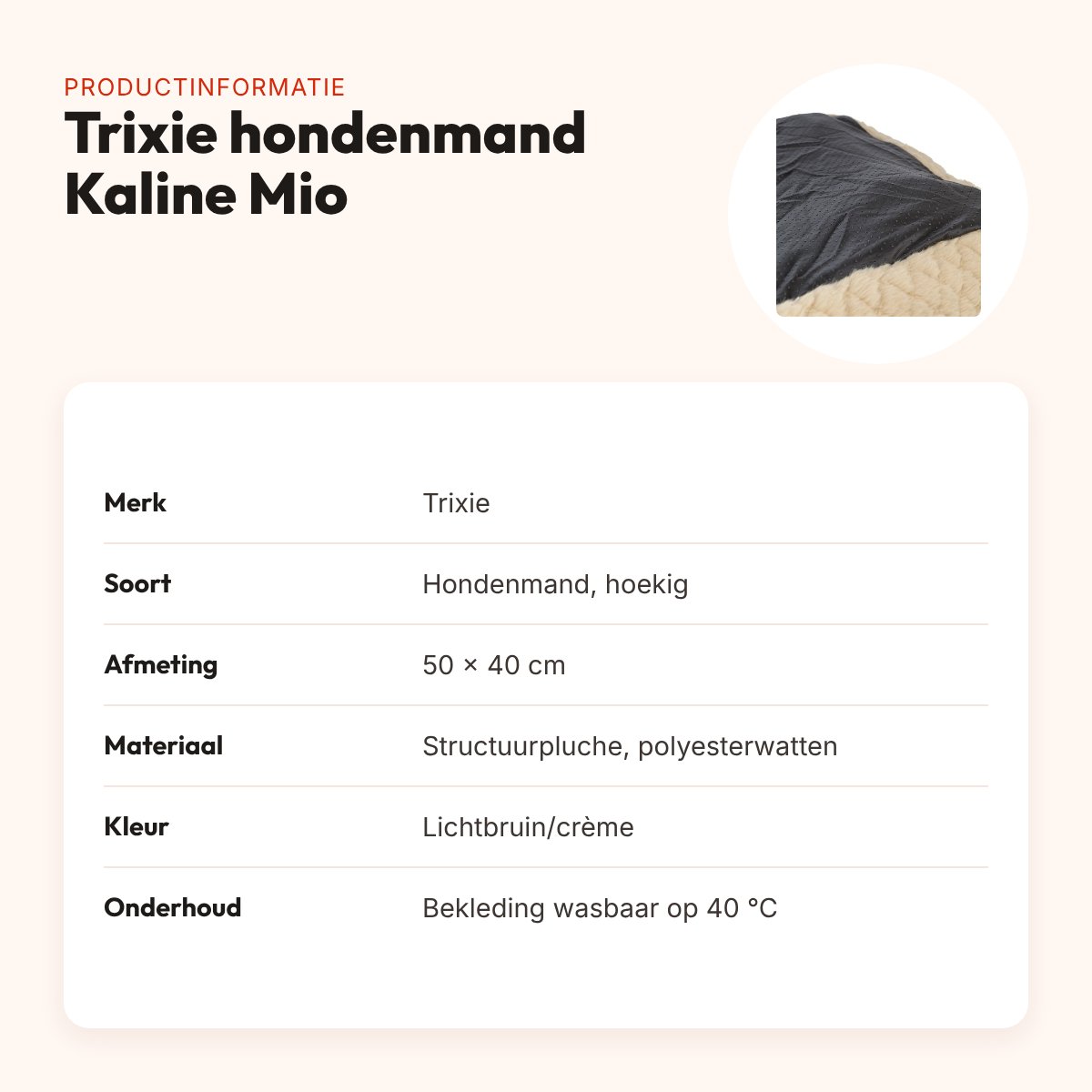 Trixie hondenmand Kaline Mio hoekig lichtbruin/crème 50 x 40 cm – productinformatie