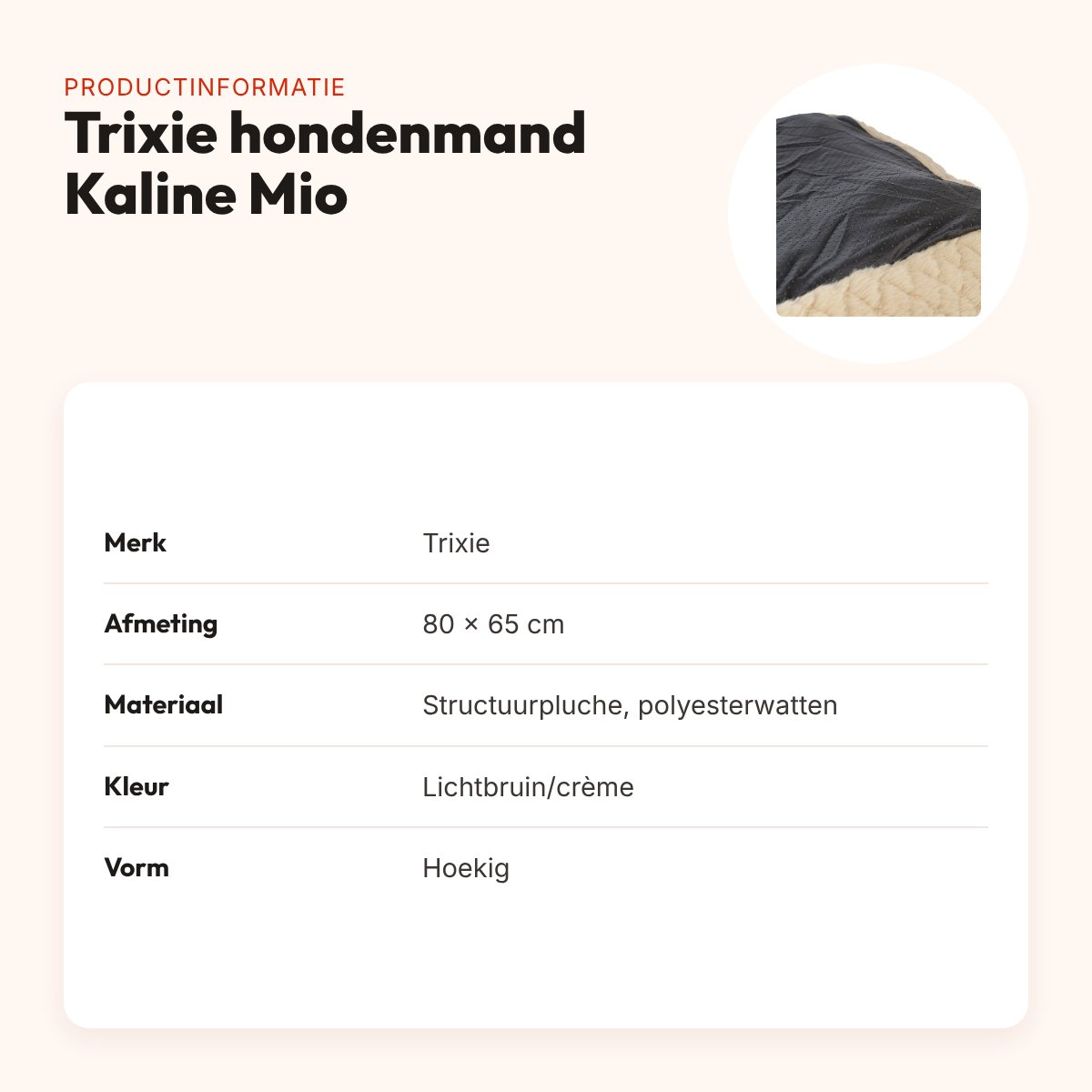 Trixie hondenmand Kaline Mio hoekig lichtbruin/crème 80 x 65 cm – productinformatie