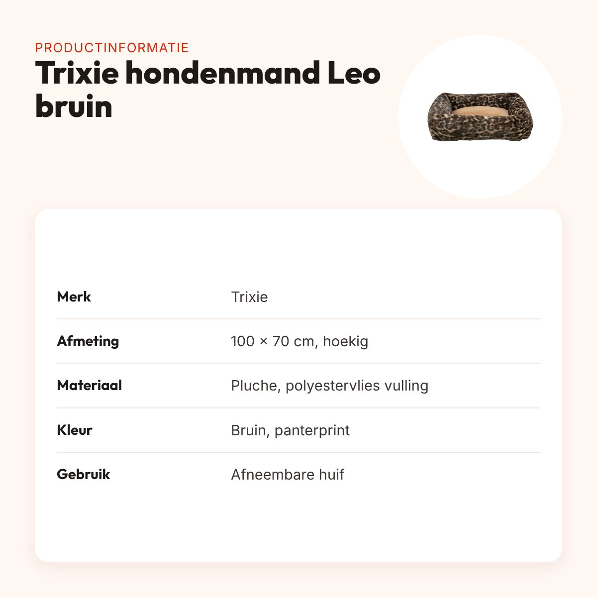 Trixie hondenmand Leo hoekig panterprint bruin 100 x 70 cm – productinformatie