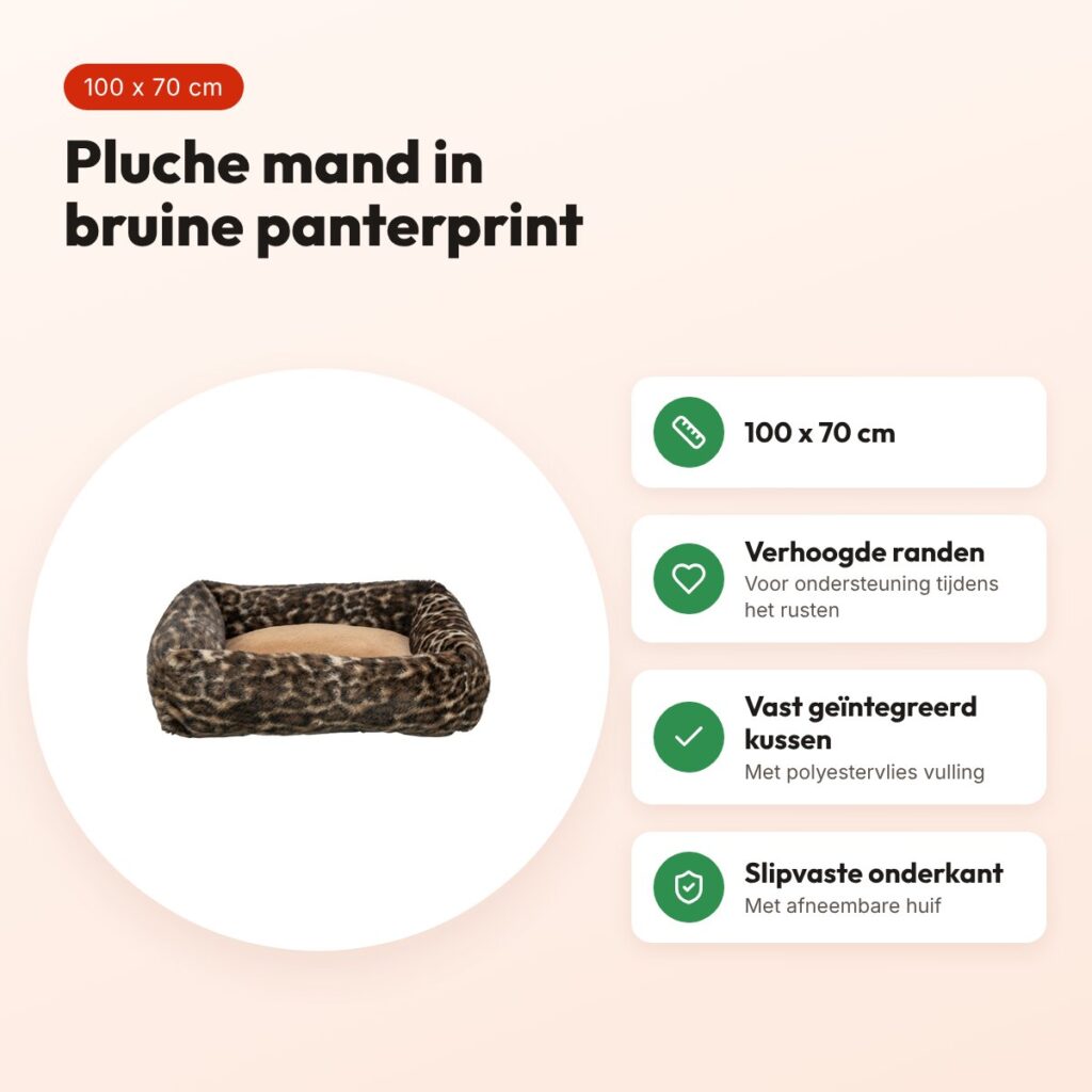 Trixie hondenmand Leo hoekig panterprint bruin 100 x 70 cm – voordelen