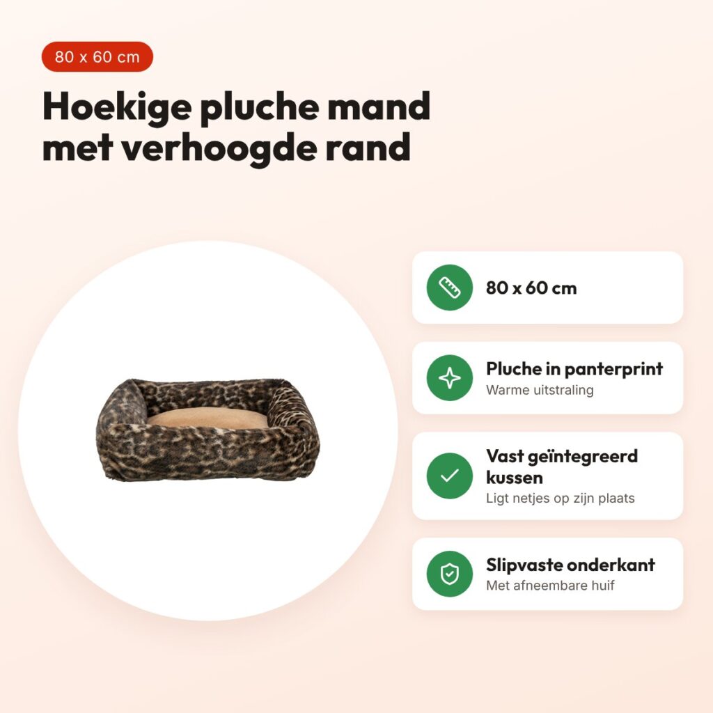 Trixie hondenmand Leo hoekig panterprint bruin 80 x 60 cm – voordelen