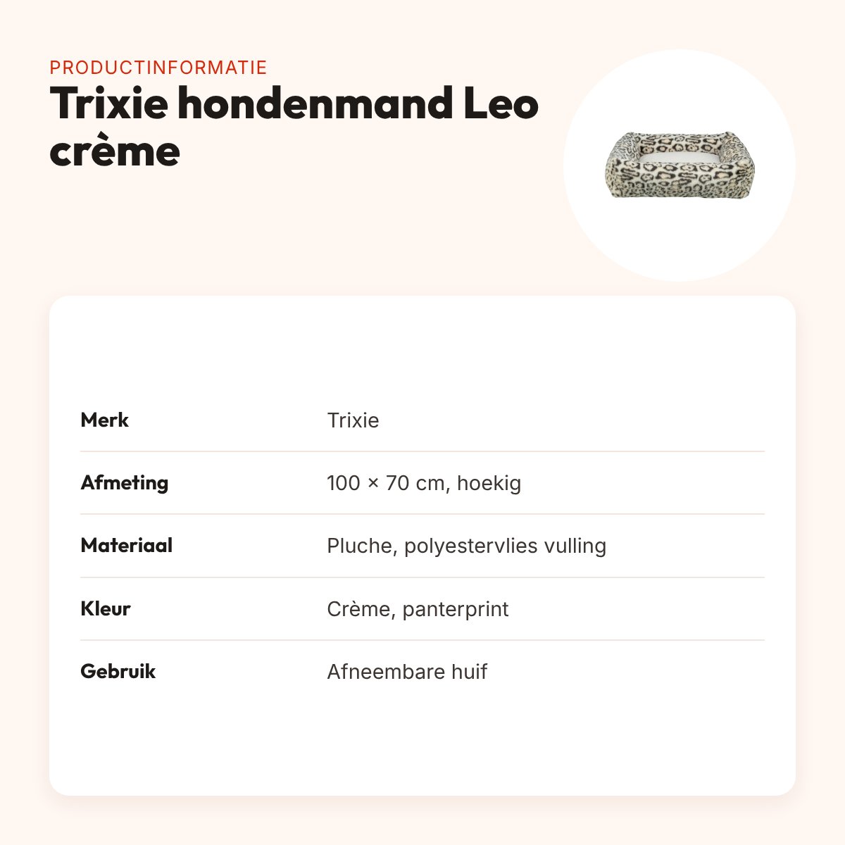 Trixie hondenmand Leo hoekig panterprint crème 100 x 70 cm – productinformatie