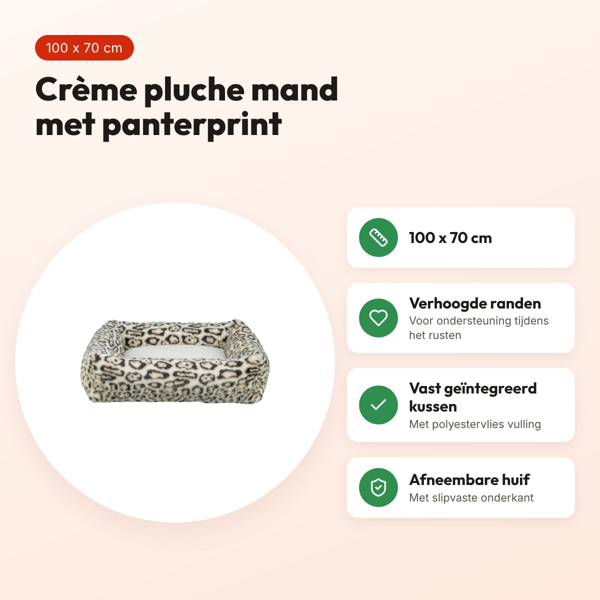 Trixie hondenmand Leo hoekig panterprint crème 100 x 70 cm – voordelen