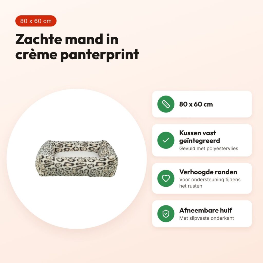 Trixie hondenmand Leo hoekig panterprint crème 80 x 60 cm – voordelen