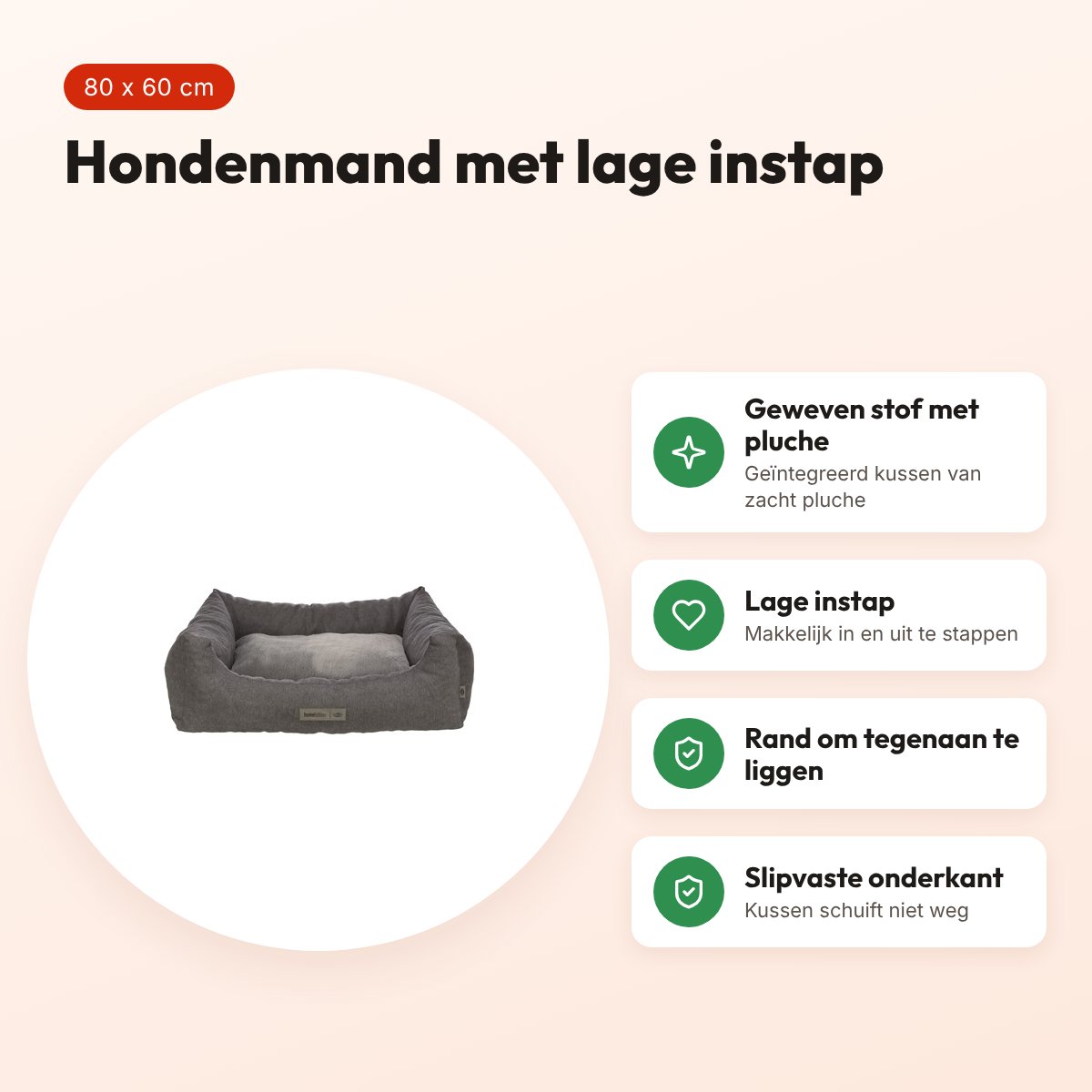 Trixie hondenmand Liano grijs 80 x 60 cm – met lage instap – voordelen