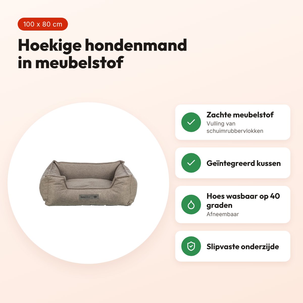 Trixie hondenmand Liano hoekig taupe 100 x 80 cm – meubelstof – voordelen