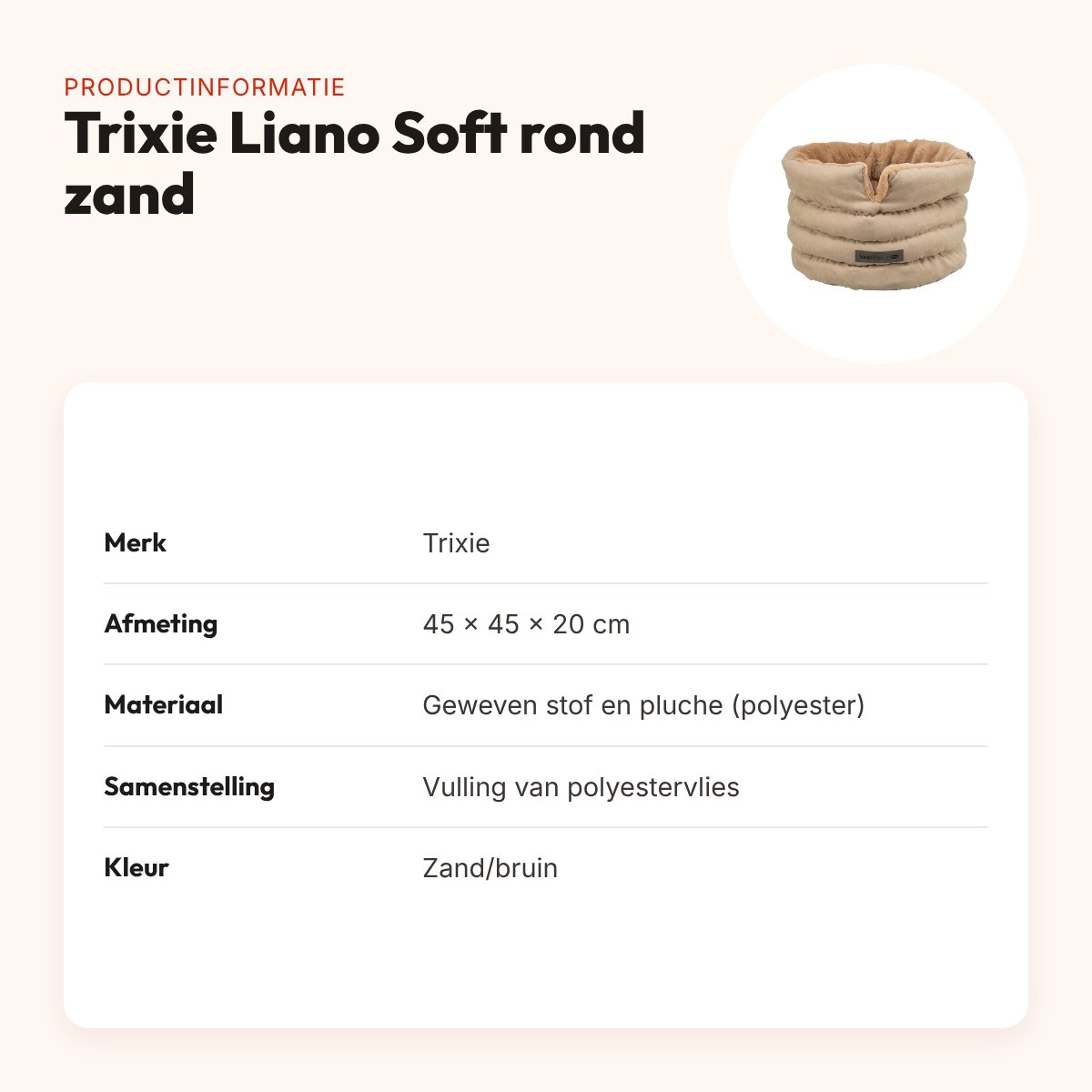Trixie hondenmand Liano Soft rond zand/bruin 45 x 45 x 20 cm – productinformatie