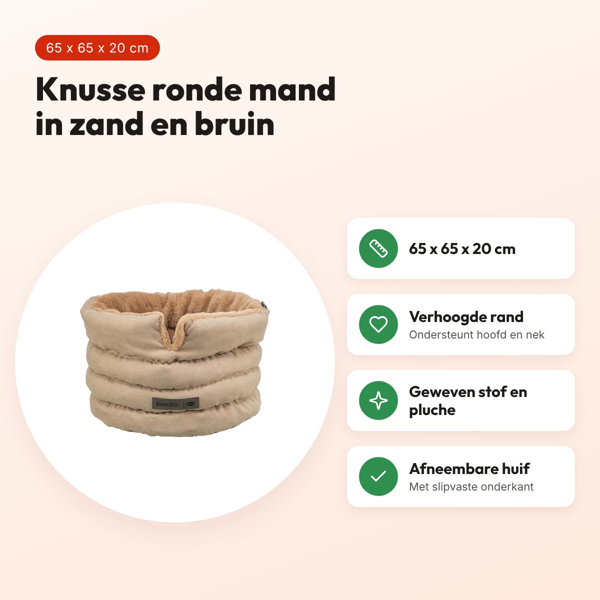 Trixie hondenmand Liano Soft rond zand/bruin 65 x 65 x 20 cm – voordelen