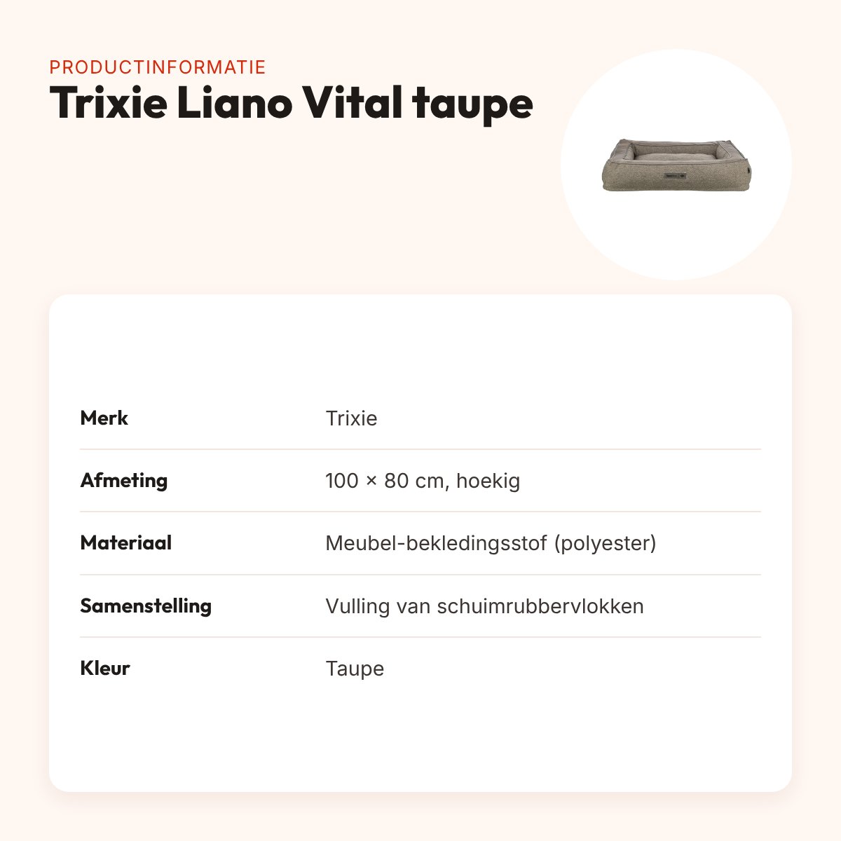 Trixie hondenmand Liano Vital orthopedisch hoekig taupe 100 x 80 cm – productinformatie
