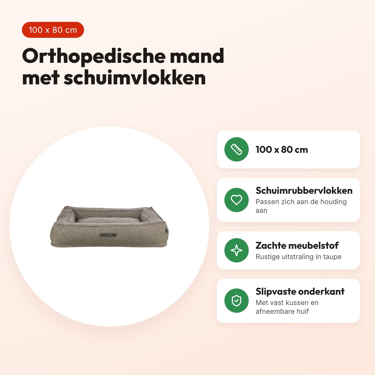Trixie hondenmand Liano Vital orthopedisch hoekig taupe 100 x 80 cm – voordelen