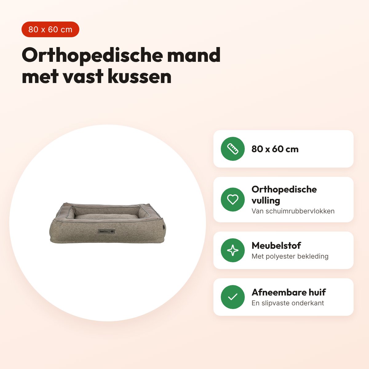 Trixie hondenmand Liano Vital orthopedisch hoekig taupe 80 x 60 cm – voordelen