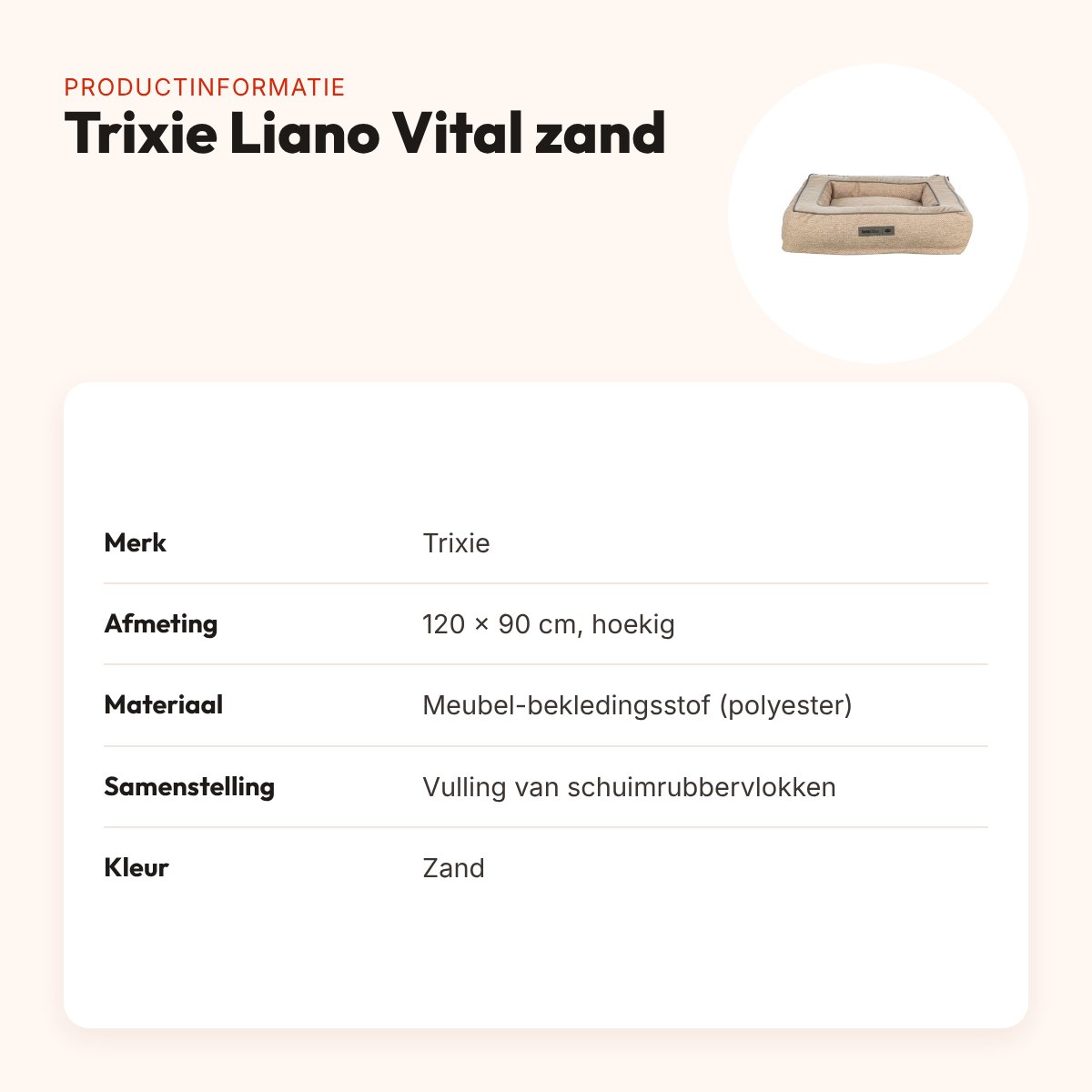 Trixie hondenmand Liano Vital orthopedisch hoekig zand 120 x 90 cm – productinformatie