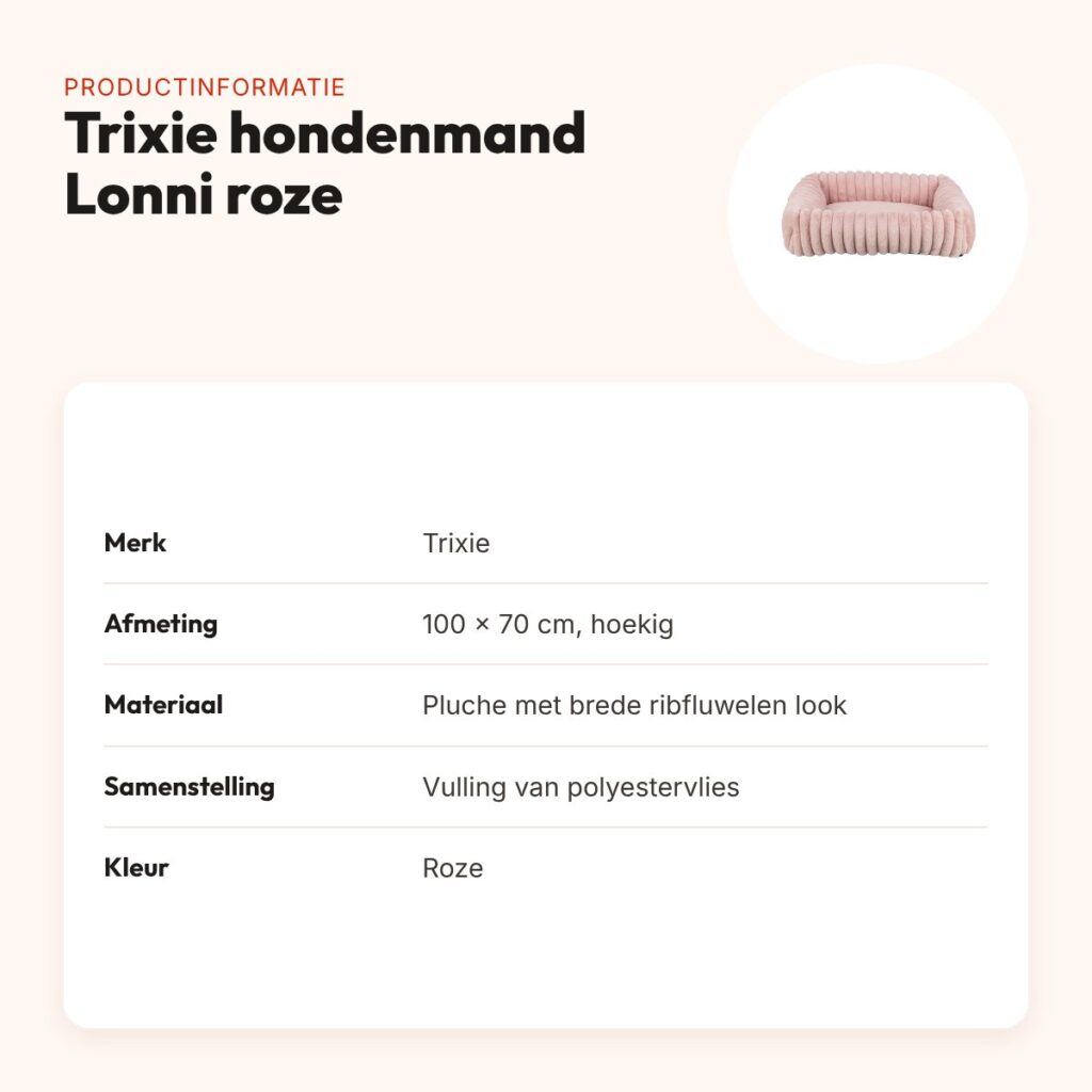 Trixie hondenmand Lonni hoekig ribfluweel roze 100 x 70 cm – productinformatie
