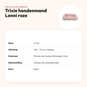 Trixie hondenmand Lonni hoekig ribfluweel roze 100 x 70 cm – productinformatie
