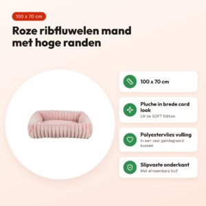 Trixie hondenmand Lonni hoekig ribfluweel roze 100 x 70 cm – voordelen