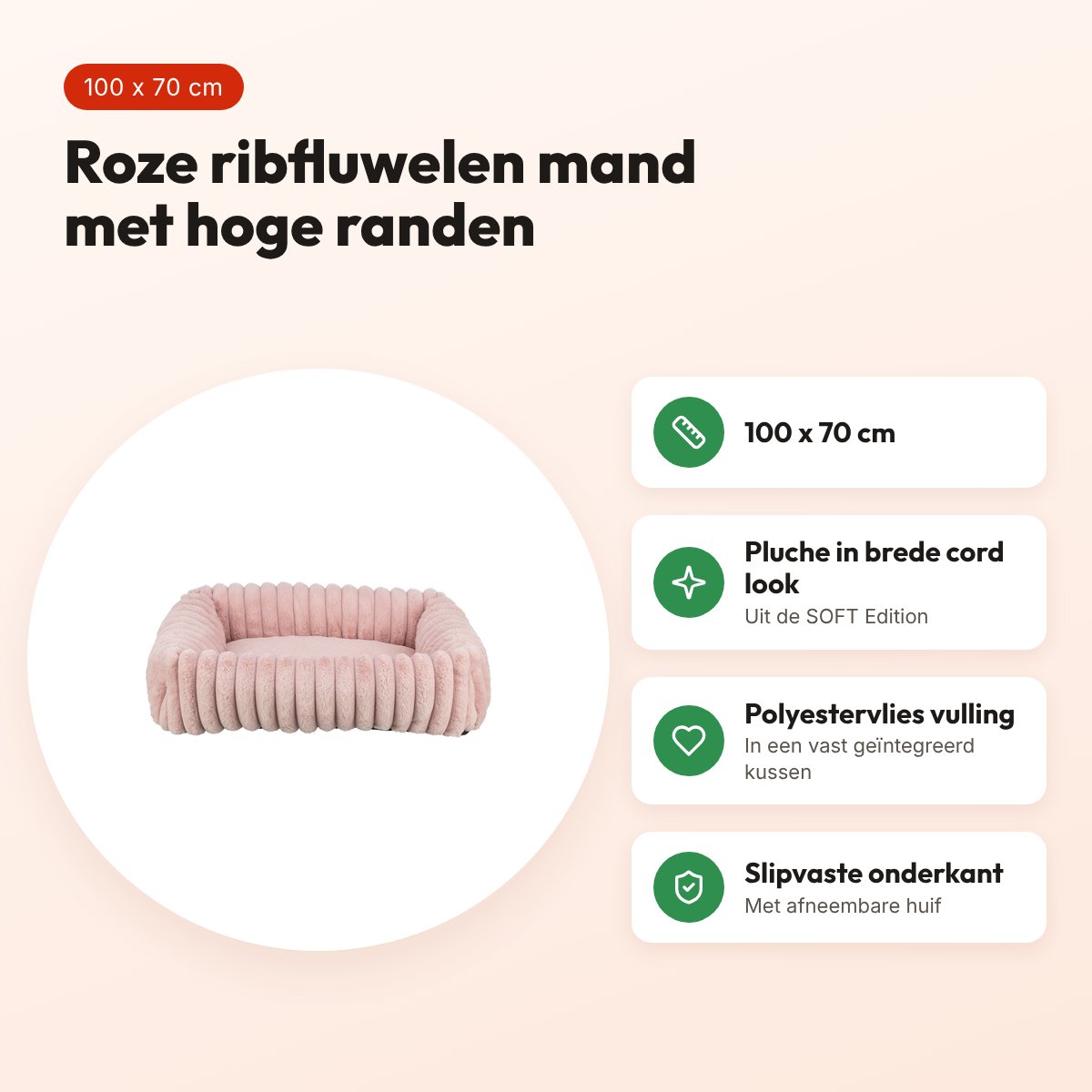 Trixie hondenmand Lonni hoekig ribfluweel roze 100 x 70 cm – voordelen