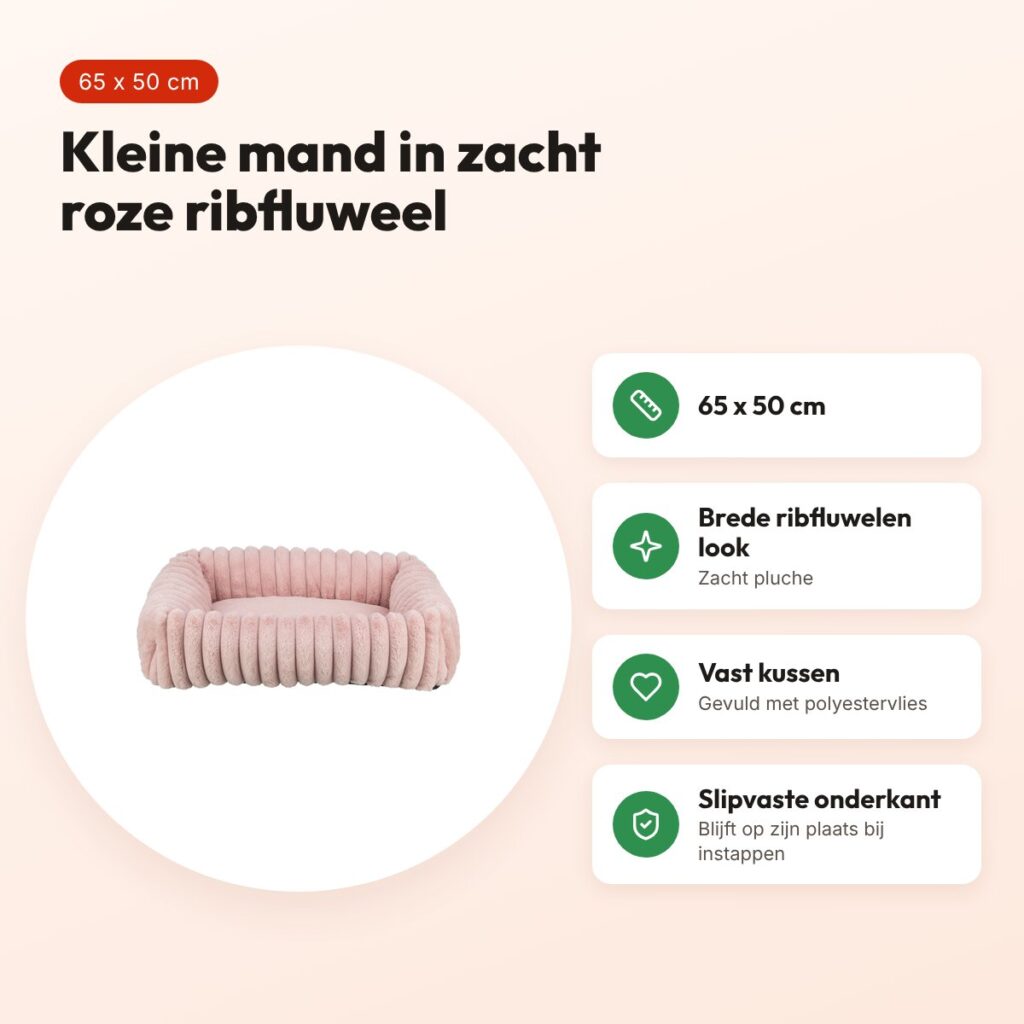 Trixie hondenmand Lonni hoekig ribfluweel roze 65 x 50 cm – voordelen