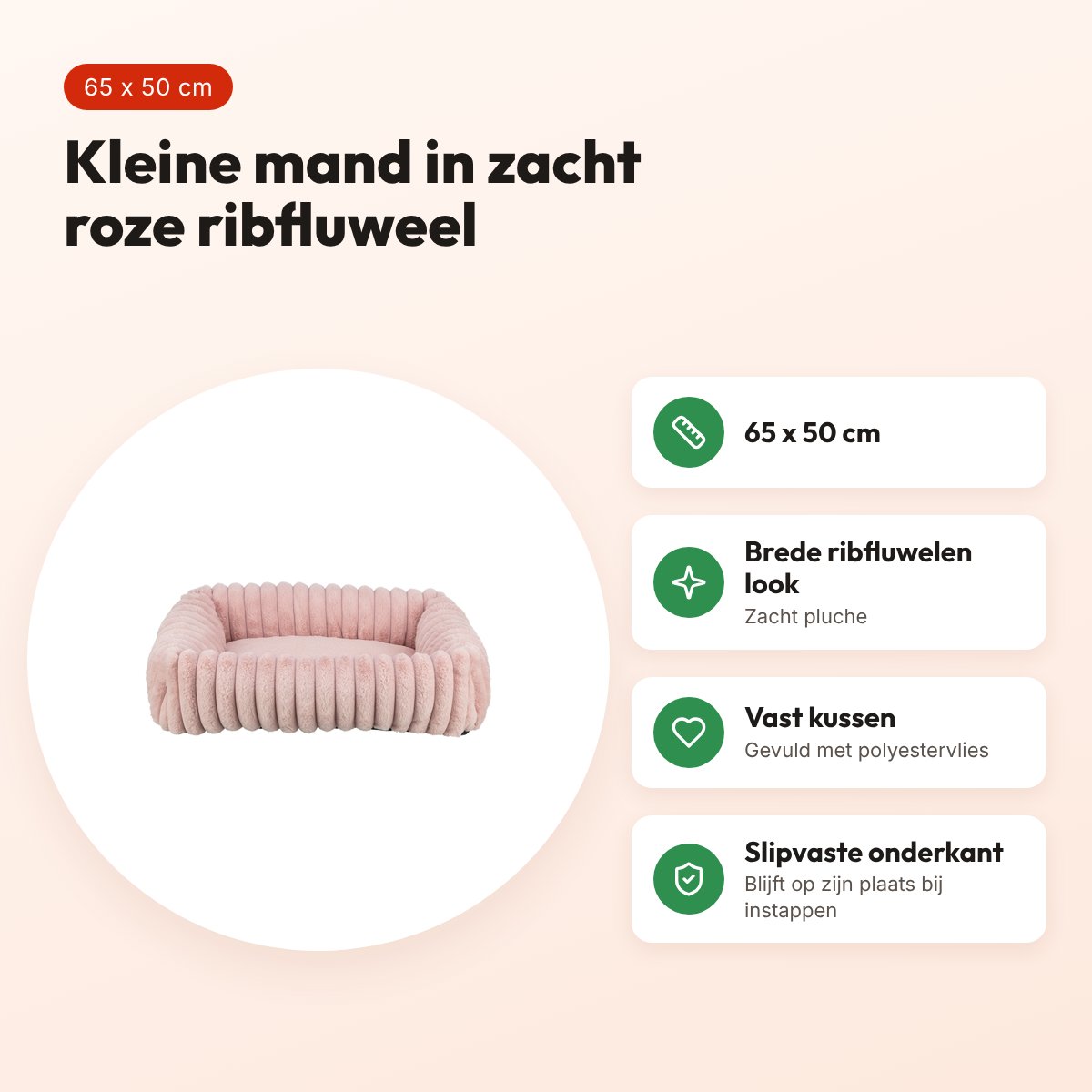 Trixie hondenmand Lonni hoekig ribfluweel roze 65 x 50 cm – voordelen