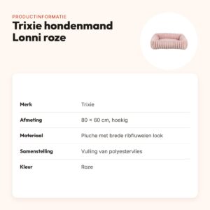 Trixie hondenmand Lonni hoekig ribfluweel roze 80 x 60 cm – productinformatie
