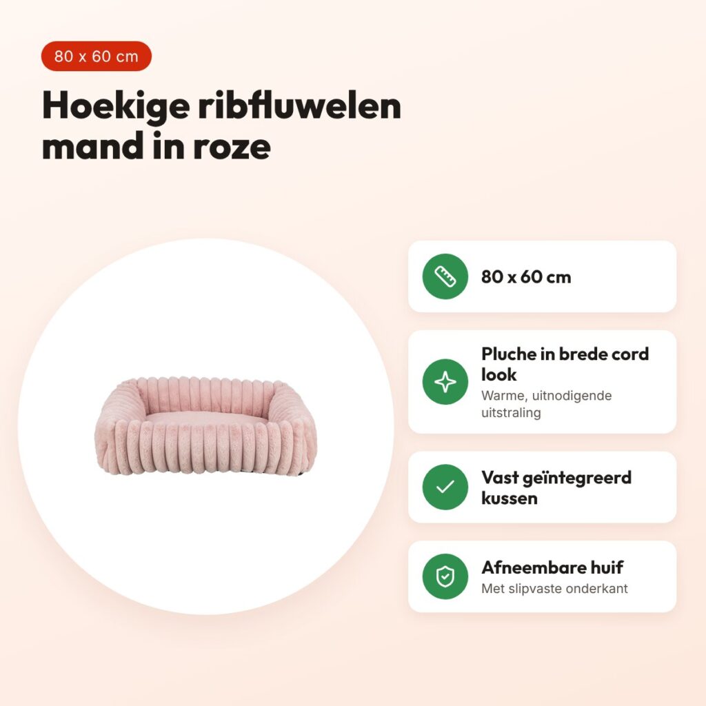 Trixie hondenmand Lonni hoekig ribfluweel roze 80 x 60 cm – voordelen