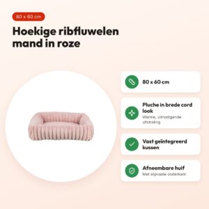 Trixie hondenmand Lonni hoekig ribfluweel roze 80 x 60 cm – voordelen