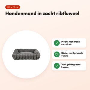 Trixie hondenmand Lonni ribfluweel hoekig grijs 100 x 70 cm – voordelen