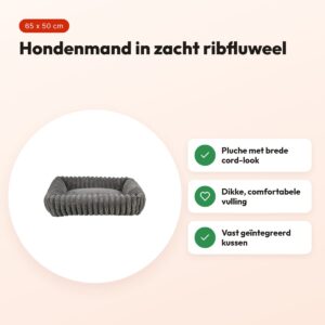 Trixie hondenmand Lonni ribfluweel hoekig grijs 65 x 50 cm – voordelen