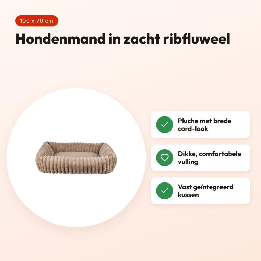 Trixie hondenmand Lonni ribfluweel hoekig lichtbruin 100 x 70 cm – voordelen