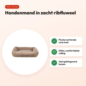 Trixie hondenmand Lonni ribfluweel hoekig lichtbruin 100 x 70 cm – voordelen