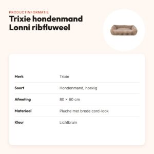 Trixie hondenmand Lonni ribfluweel hoekig lichtbruin 80 x 60 cm – productinformatie