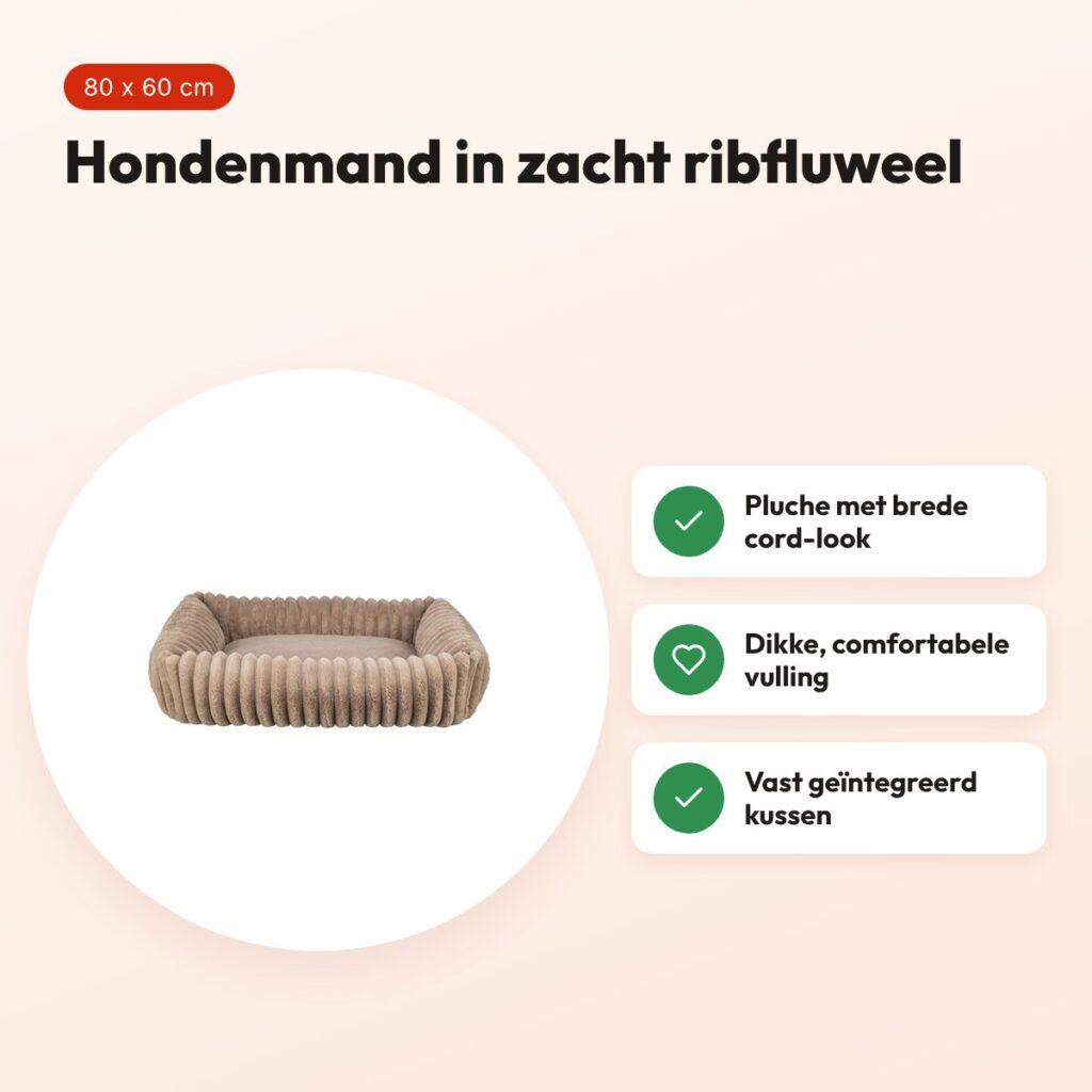 Trixie hondenmand Lonni ribfluweel hoekig lichtbruin 80 x 60 cm – voordelen