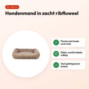 Trixie hondenmand Lonni ribfluweel hoekig lichtbruin 80 x 60 cm – voordelen