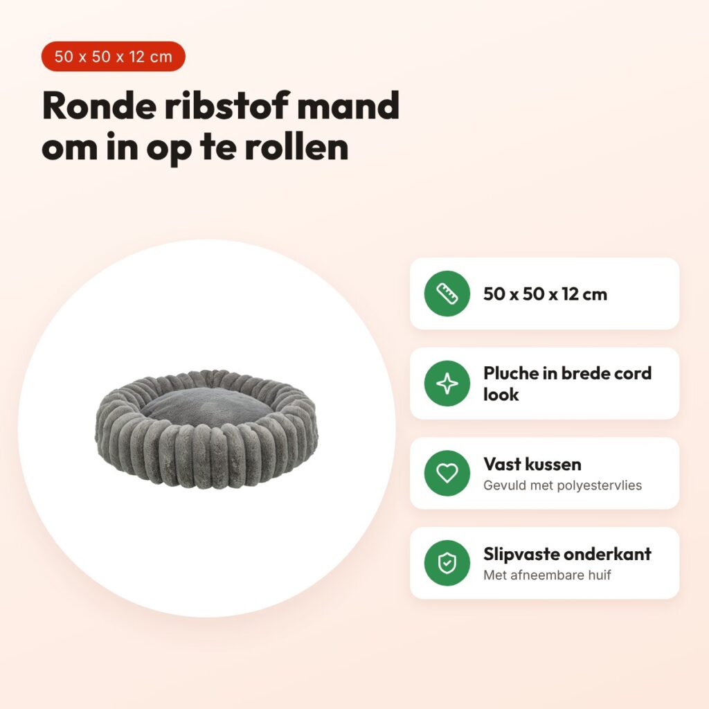 Trixie hondenmand Lonni rond brede ribstof antraciet 50 x 50 x 12 cm – voordelen