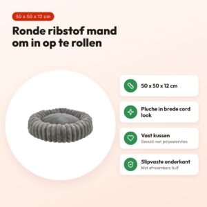 Trixie hondenmand Lonni rond brede ribstof antraciet 50 x 50 x 12 cm – voordelen