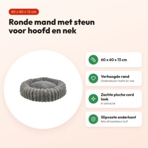 Trixie hondenmand Lonni rond brede ribstof antraciet 60 x 60 x 13 cm – voordelen