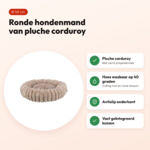 Trixie hondenmand Lonni rond lichtbruin 50 cm – pluche corduroy, antislip – voordelen
