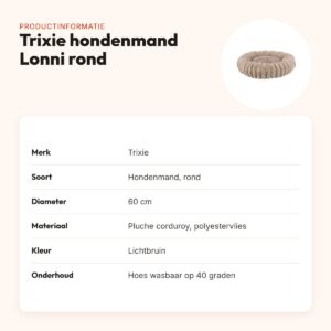 Trixie hondenmand Lonni rond lichtbruin 60 cm – pluche corduroy, antislip – productinformatie
